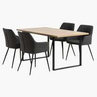 Table AABENRAA L160 chêne + 4 chaises PURHUS gris