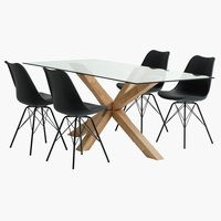 AGERBY L160 tafel eiken + 4 KLARUP stoelen zwart