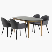 EGENS Μ190/270 τραπέζι μαύρο + 4 SABRO καρέκλες γκρι/μαύρο