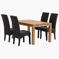Table HAGE L150 chêne + 4 chaises BAKKELY gris/noir