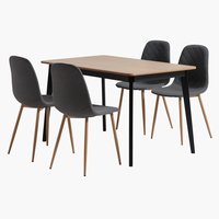 JEGIND H130 asztal tölgy/fekete + 4 JONSTRUP szék s.szürke