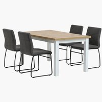 MARKSKEL L150/193 tafel wit/eiken +4 HAMMEL stoelen grijs