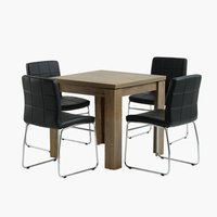 VEDDE L80/160 tafel wild eiken + 4 HAMMEL stoelen zwart