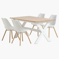 VISLINGE Μ150 τραπέζι φυσικό + 4 KASTRUP καρέκλες λευκό
