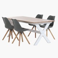 VISLINGE L190 Tisch natur + 4 BLOKHUS Stühle grau