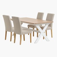 Table VISLINGE L190 naturel + 4 chaises TUREBY beige