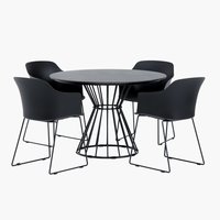 FAGERNES Ø110 Tisch grau + 4 SANDVED Stuhl schwarz