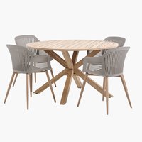 HESTRA ÁTM126 asztal keményfa + 4 VANTORE szék homok