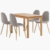 JEGERUP L115 table chêne + 4 TINGLEV chaises gris/chêne