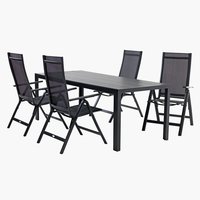 MADERUP L205 tafel zwart + 4 LOMMA standenstoel zwart