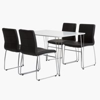 BANNERUP L120 bord hvit + 4 HAMMEL stol svart/krom
