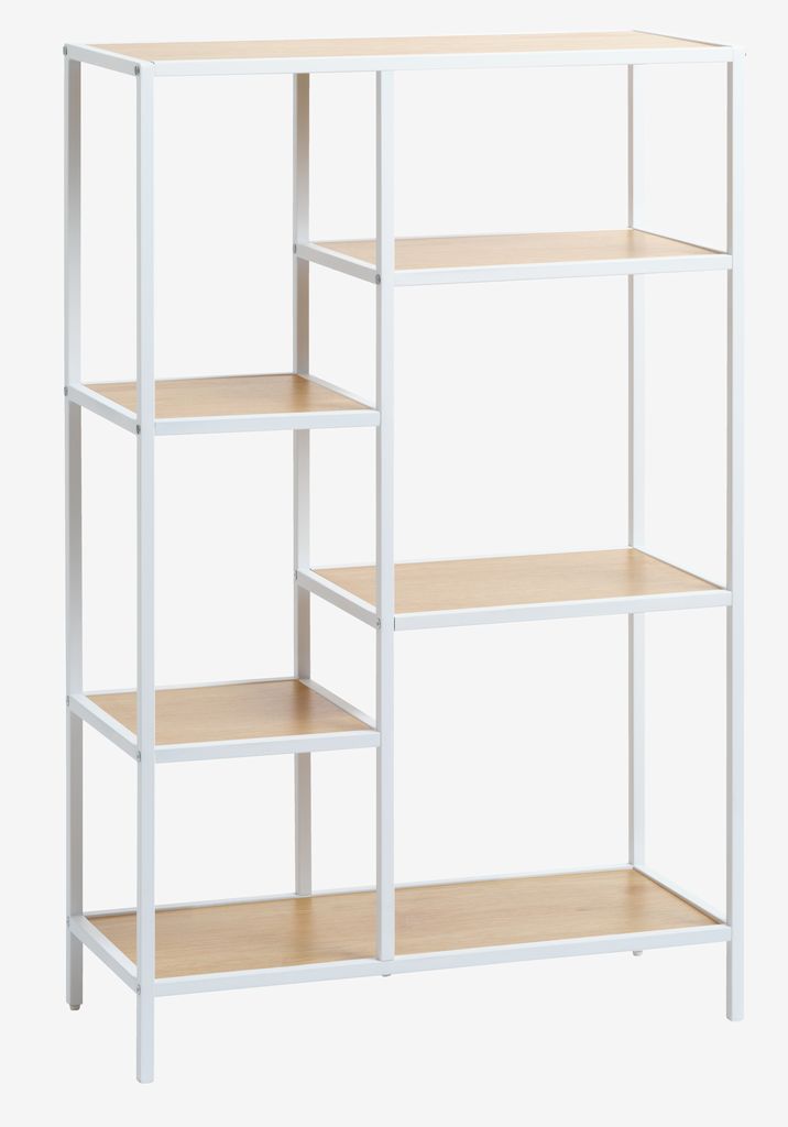 Shelving unit TRAPPEDAL 5 shelves oak color/white | JYSK