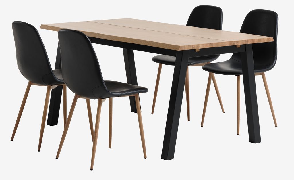 SKOVLUNDE L160 table natural oak + 4 JONSTRUP black/oak JYSK