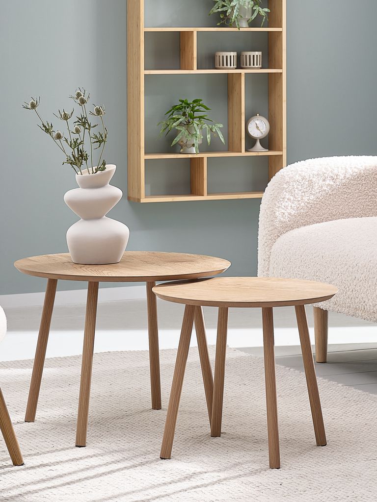 Mesas Nido Redondas de Roble Natural (Juego de 2)