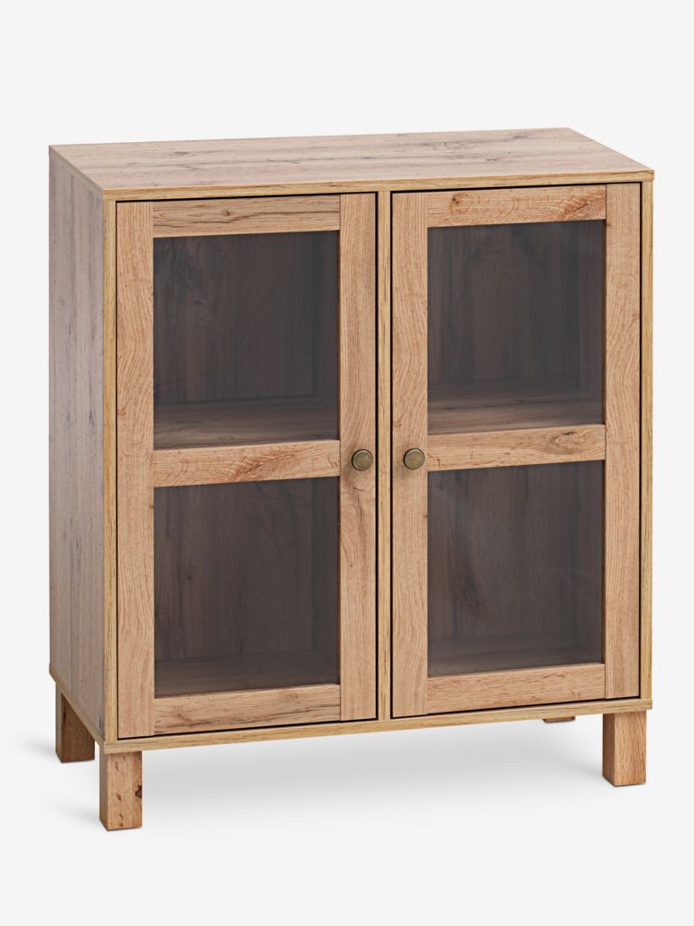 Møbelmontering JYSK Reolmodul SKALS vitrineskab vild natur egefarve 71 cm x 35 cm x 15 cm | Billig & Hurtig i København