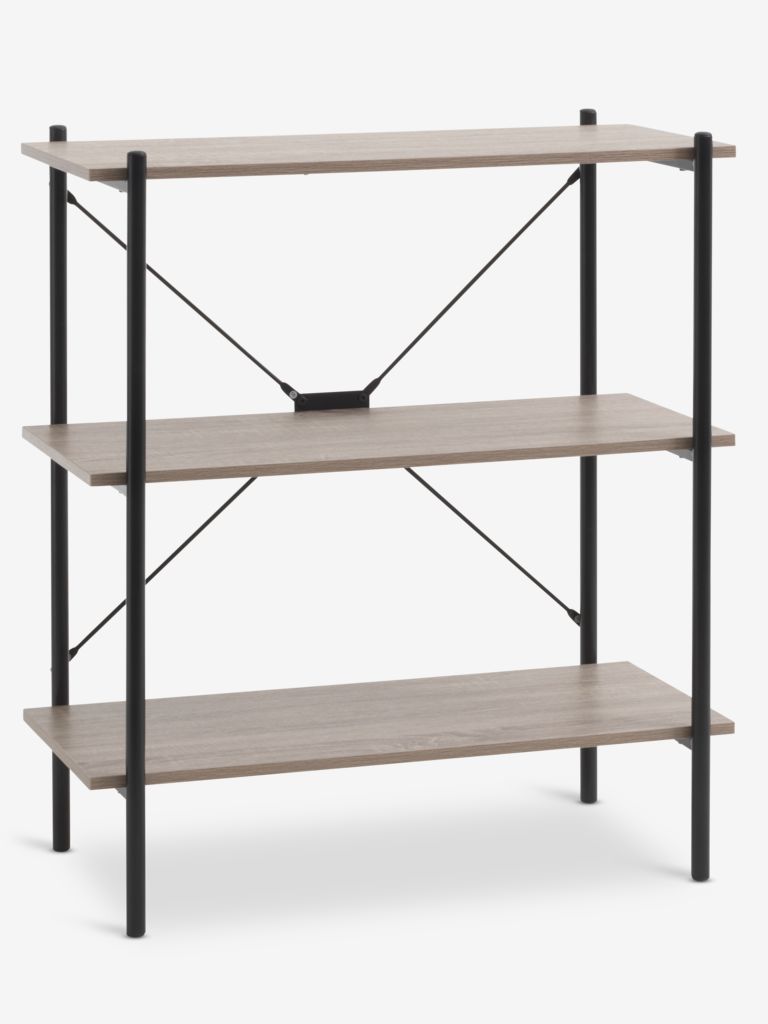 Møbelmontering JYSK Reol VANDBORG 3 hylder lys egefarve/sort 80 cm x 40 cm x 92 cm | Billig & Hurtig i København
