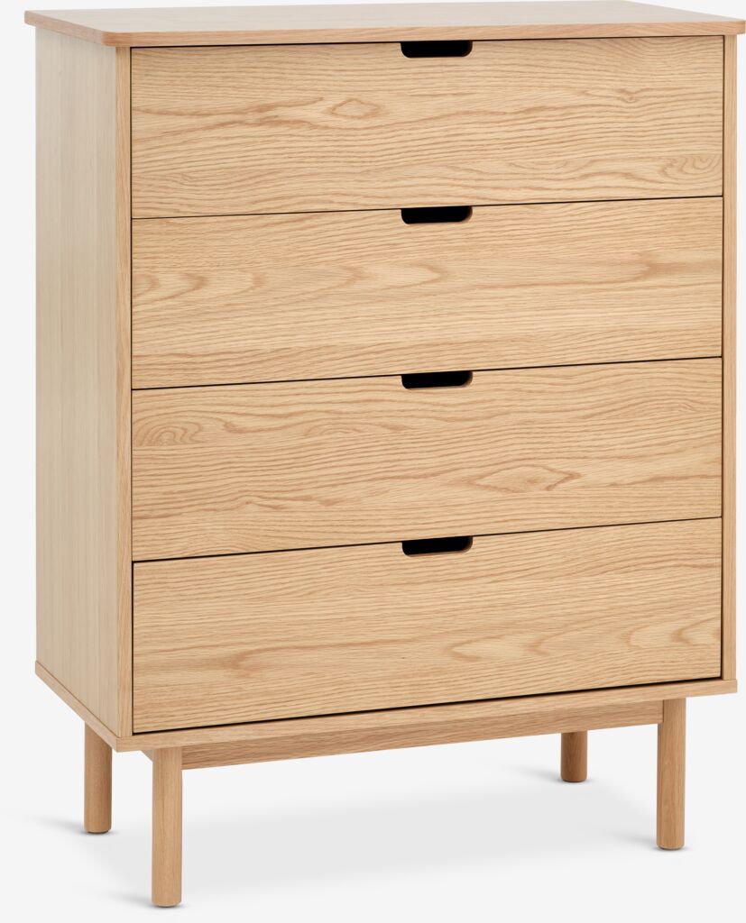 Møbelmontering JYSK Kommode STUBBERUP 4 skuffer natur eg 90 cm x 42 cm x 112 cm | Billig & Hurtig i København