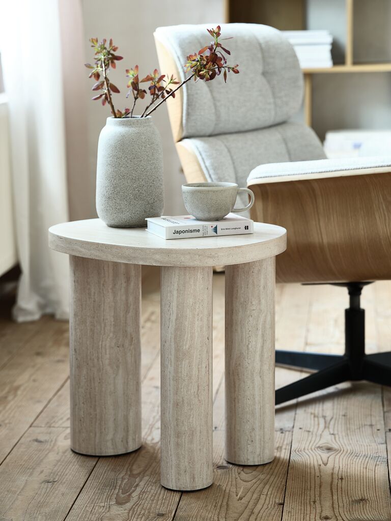 Mesa Auxiliar Redonda Travertino LUNDEBORG