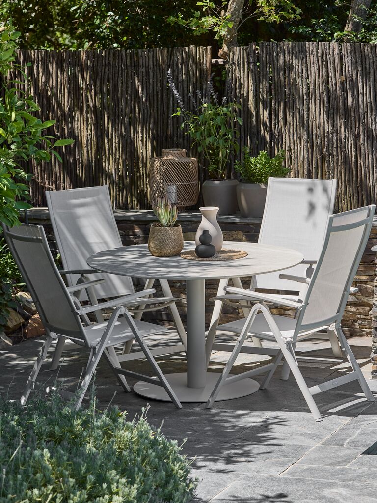 AuldHome Fioriera Da Tavolo Per Ombrellone 2 Pezzi Smaltata Greige Con Foro, Misura 29,8 Cm, Per Patio E Giardino - 3
