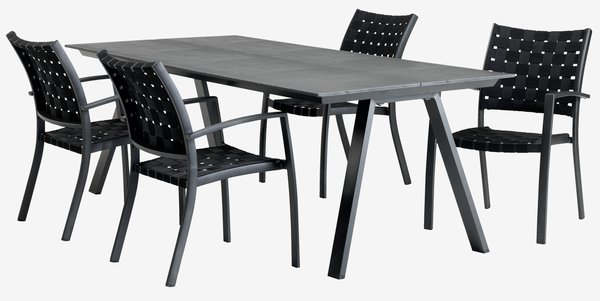 FAUSING L220 table + 4 JEKSEN chaises noir