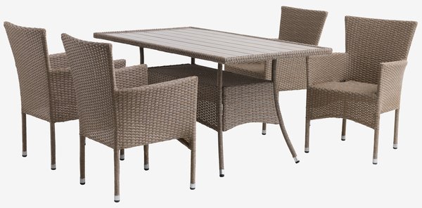 Table STRIB L150 naturel + 4 chaises AIDT empilable naturel