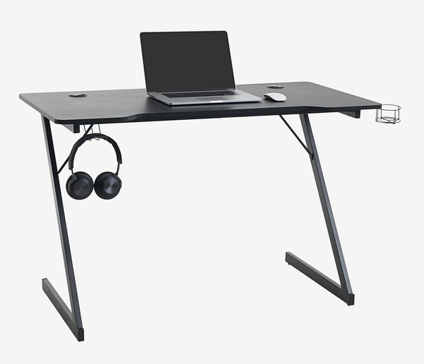 Gaming desk HALSTED 60x120 w/cup+headphone holder black