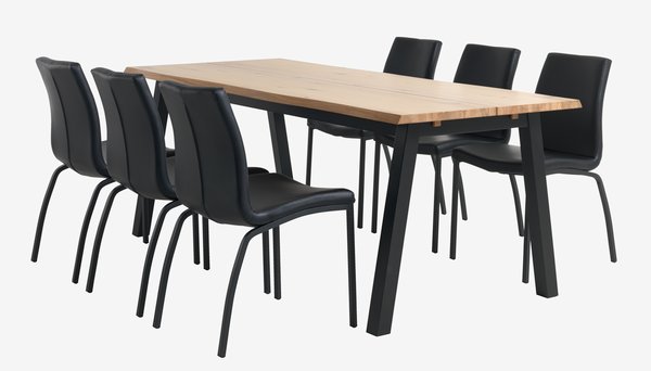 SKOVLUNDE P200 pöytä luonnonvär. tammi + 4 ASAA tuolia musta