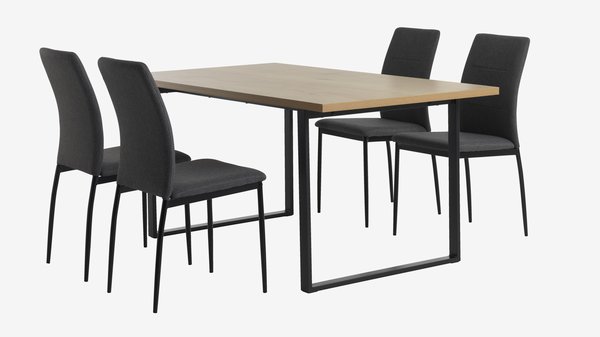 AABENRAA L160 table chêne + 4 TRUSTRUP chaises gris