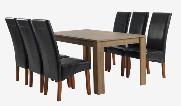 VEDDE L160 table wild oak + 4 BAKKELY chairs brown