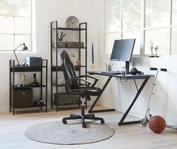 Gaming desk HALSTED 60x120 w/cup+headphone holder black JYSK