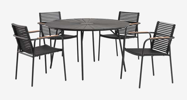 RANGSTRUP Ø130 masă + 4 NABE scaun negru
