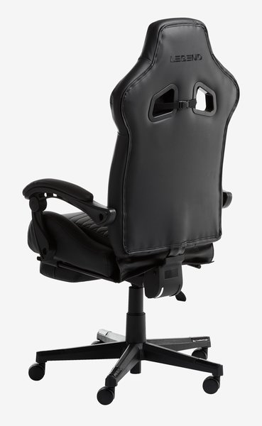 Gaming chair HALLUM w/leg support black faux leather