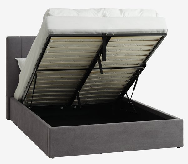 Estructura cama HASLEV 135x190 almacenaje tela gris oscuro