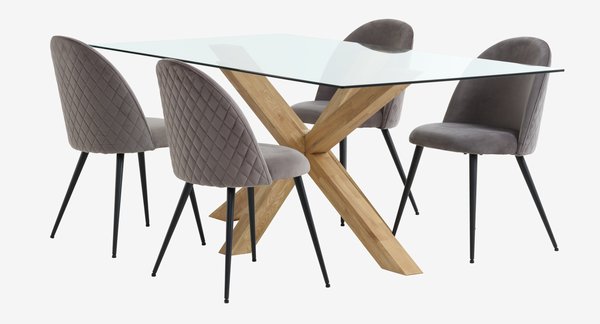 AGERBY L160 tafel eik + 4 KOKKEDAL stoelen grijs/zwart