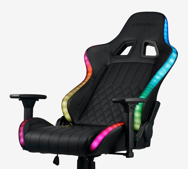 Gaming chair RANUM with LED black faux leather/black
