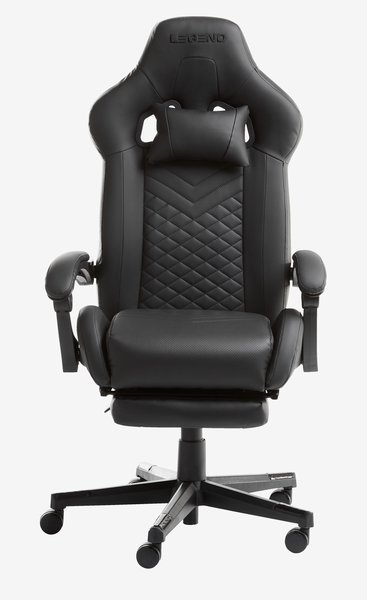 Gaming chair HALLUM w/leg support black faux leather