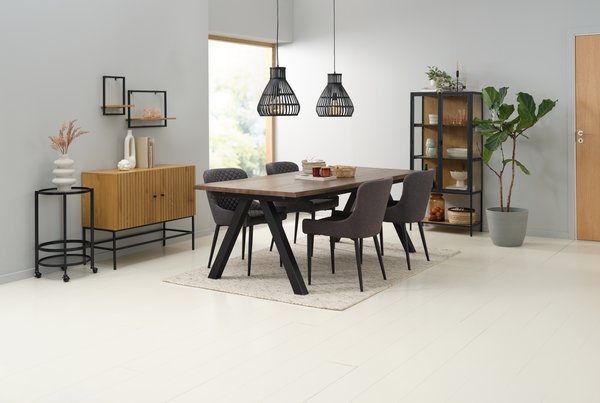 SANDBY L210 Tisch dunkle Eiche + 4 PEBRINGE Stühle grau/schw