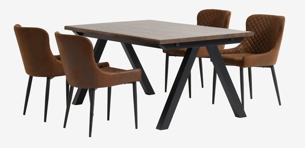 SANDBY L160 table chêne foncé + 4 PEBRINGE chaises brun/noir