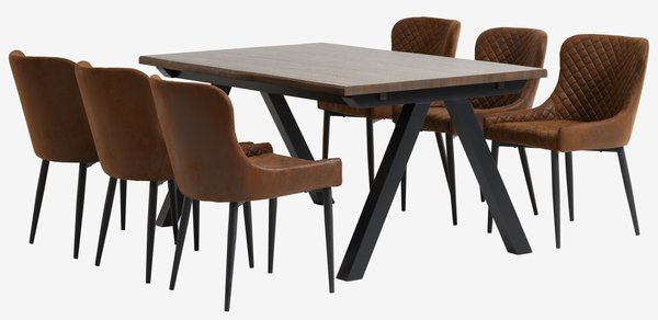 SANDBY L160 table chêne foncé + 4 PEBRINGE chaises brun/noir