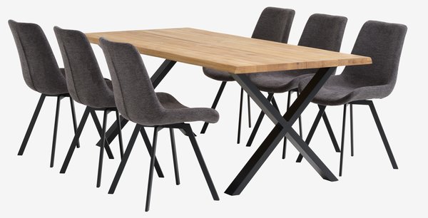 ROSLEV L200 table chêne naturel + 4 HYGUM chaises gris
