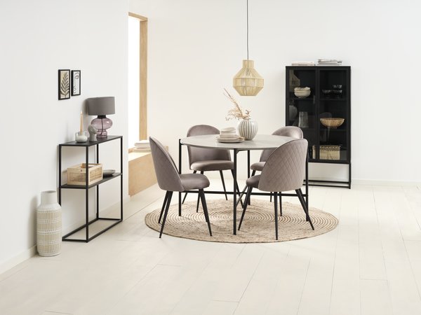 TERSLEV Ø120 tafel + 4 KOKKEDAL stoelen fluweel grijs