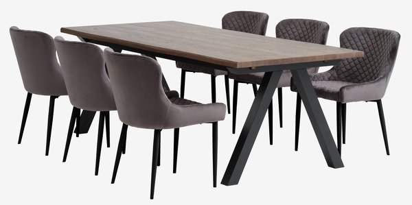 Table SANDBY L210 chêne foncé + 4 chaises PEBRINGE gris/noir