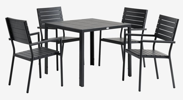 MADERUP 90 masă + 4 PADHOLM scaun negru
