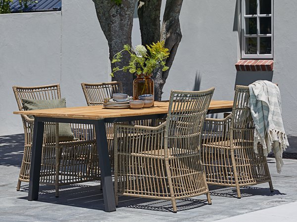 BARSMARK L210 bord teak + 4 FJELLERUP stol natur