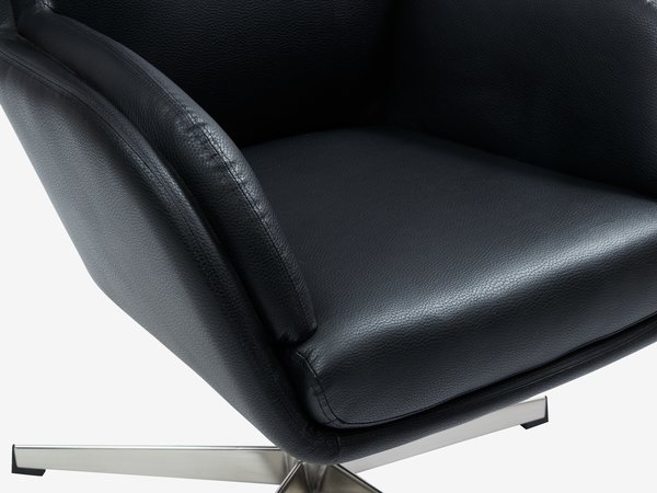 Armchair w/footstool TANKEDAL black faux leather