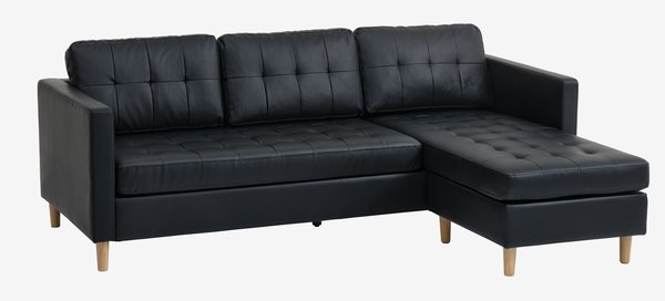 Sofa m/sjeselong FALSLEV svart imitert skinn
