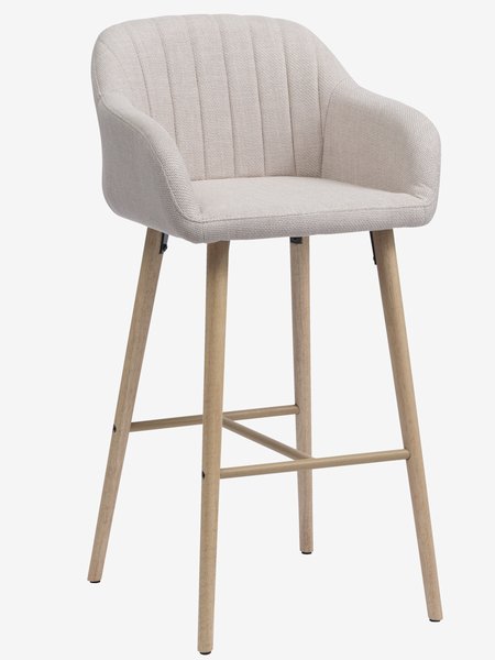 Bar stool ADSLEV beige fabric/oak colour