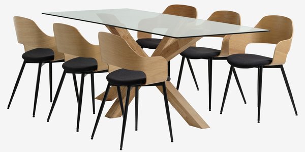 Table AGERBY L190 chêne + 4 chaises HVIDOVRE chêne/noir