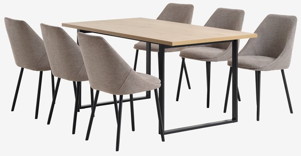 AABENRAA L160 Tisch eiche + 4 VELLEV Stühle sand/schwarz
