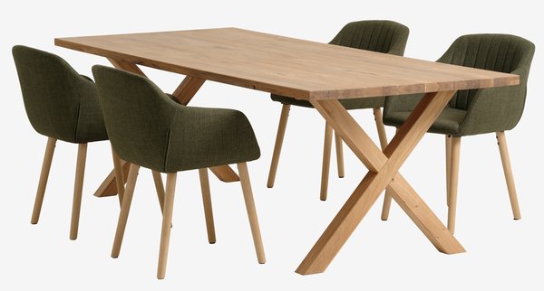 GRIBSKOV L230 table chêne + 4 ADSLEV chaises olive